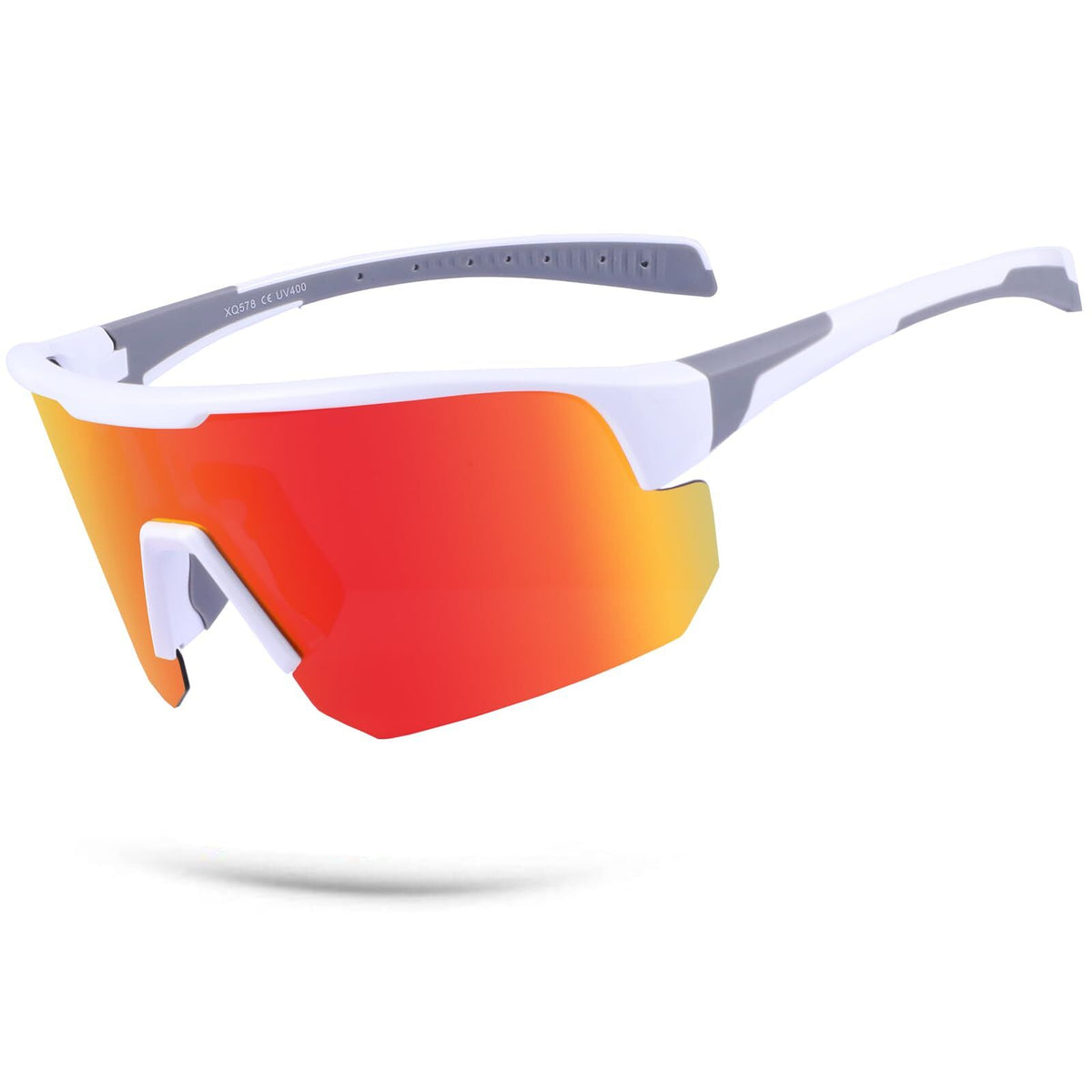 High-End Polarized Sports Sunglasses for Men Women – UV400 Protection, Anti-Fog, Lightweight TR90 Frame, Removable Lens, Ideal for Cycling, Running, Fishing, Golf (White &amp; Red)