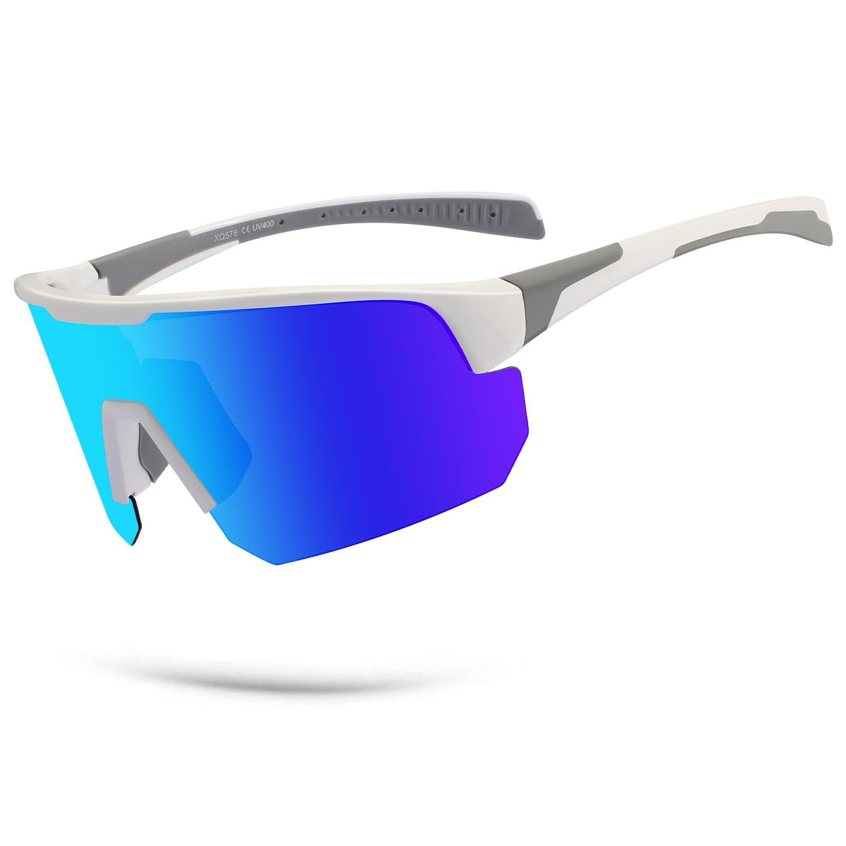 High-End Polarized Sports Sunglasses for Men Women – UV400 Protection, Anti-Fog, Lightweight TR90 Frame, Removable Lens, Ideal for Cycling, Running, Fishing, Golf (White &amp; Blue)