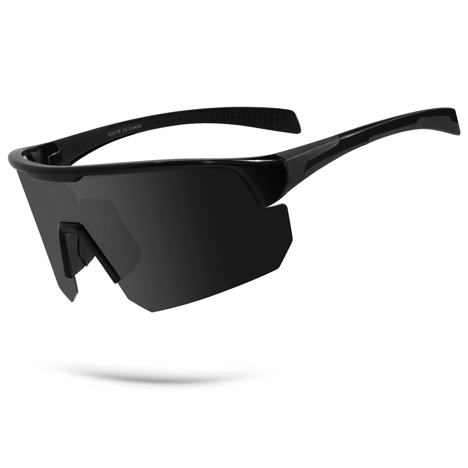 High-End Polarized Sports Sunglasses for Men Women – UV400 Protection, Anti-Fog, Lightweight TR90 Frame, Removable Lens, Ideal for Cycling, Running, Fishing, Golf (Black)