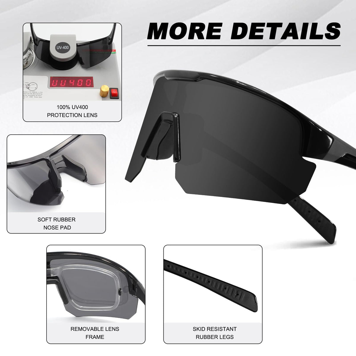 High-End Polarized Sports Sunglasses for Men Women – UV400 Protection, Anti-Fog, Lightweight TR90 Frame, Removable Lens, Ideal for Cycling, Running, Fishing, Golf (Black)