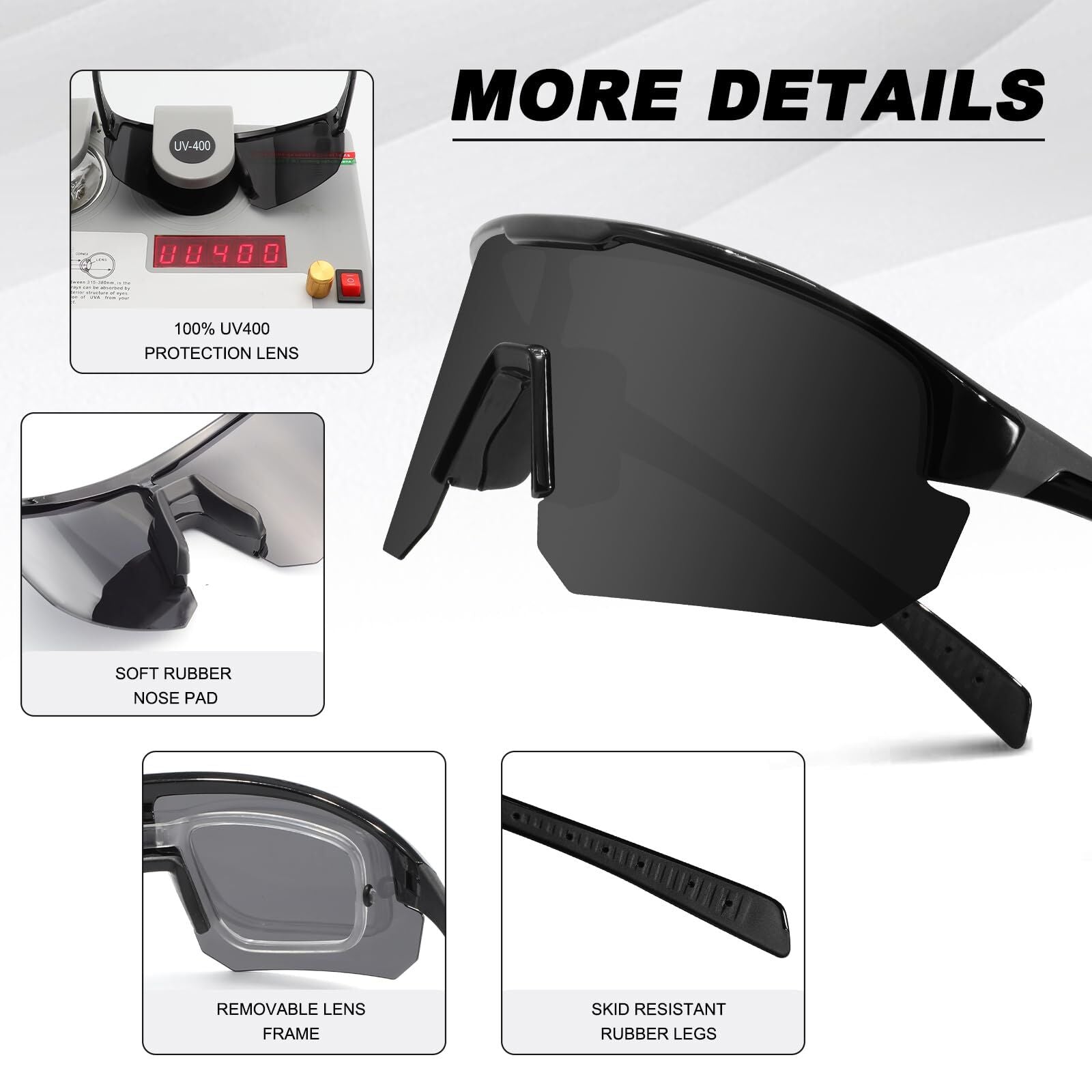 High-End Polarized Sports Sunglasses for Men Women – UV400 Protection, Anti-Fog, Lightweight TR90 Frame, Removable Lens, Ideal for Cycling, Running, Fishing, Golf (Black)