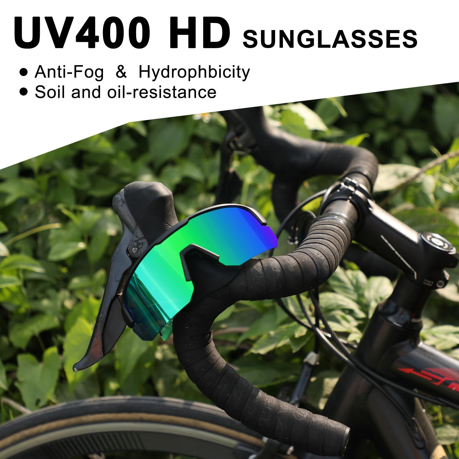 High-End Polarized Sports Sunglasses for Men Women – UV400 Protection, Anti-Fog, Lightweight TR90 Frame, Removable Lens, Ideal for Cycling, Running, Fishing, Golf (Black & Green)