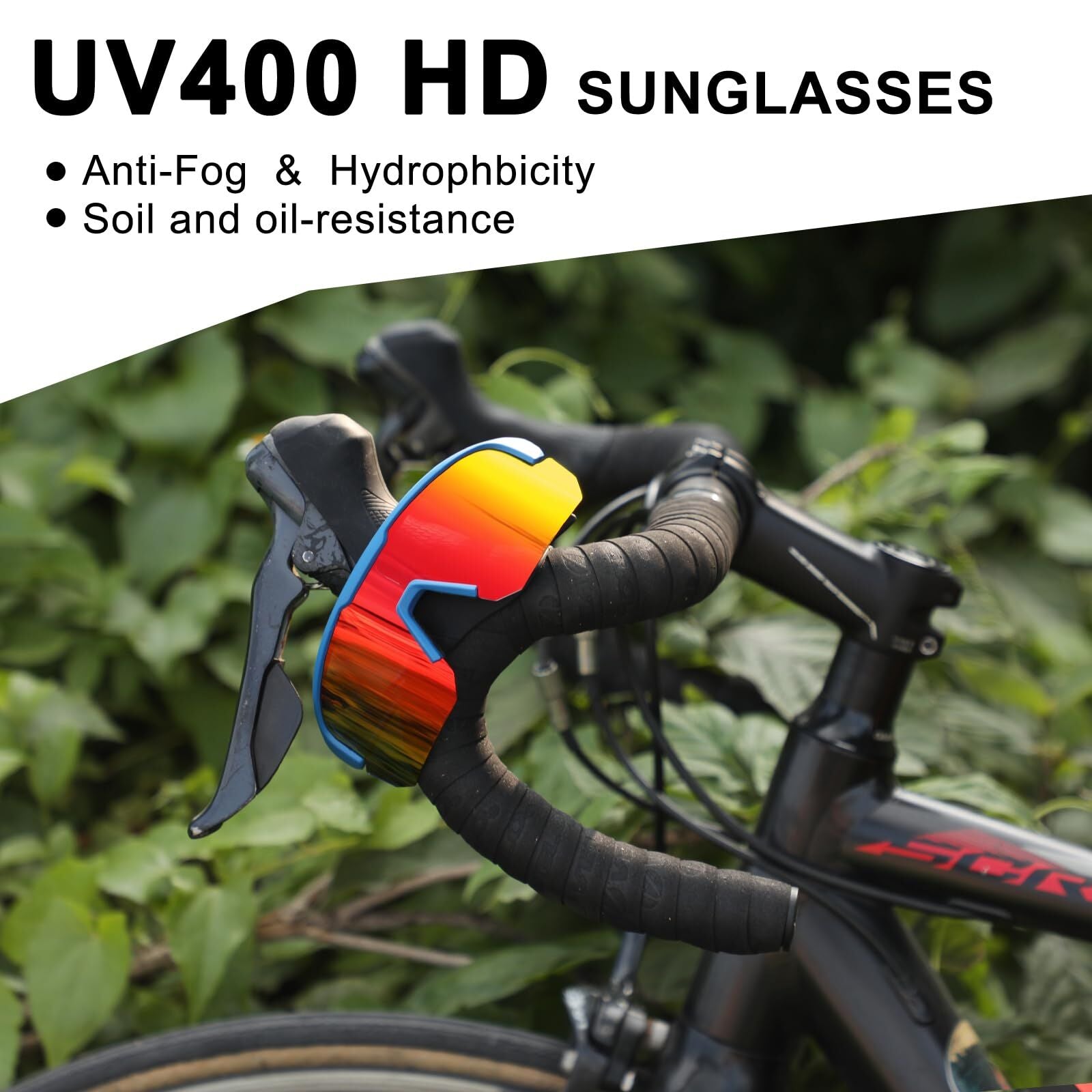 High-End Polarized Sports Sunglasses for Men Women – UV400 Protection, Anti-Fog, Lightweight TR90 Frame, Removable Lens, Ideal for Cycling, Running, Fishing, Golf (Blue & Red)
