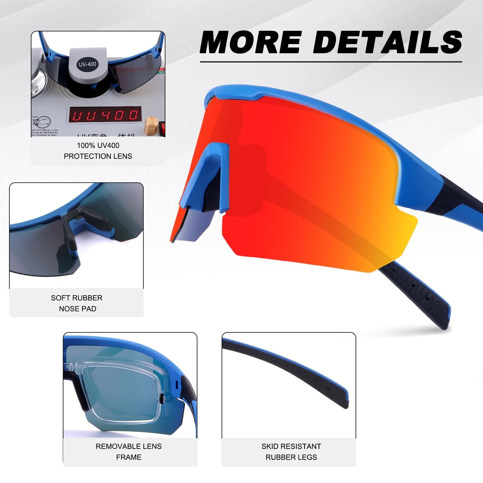 High-End Polarized Sports Sunglasses for Men Women – UV400 Protection, Anti-Fog, Lightweight TR90 Frame, Removable Lens, Ideal for Cycling, Running, Fishing, Golf (Blue & Red)