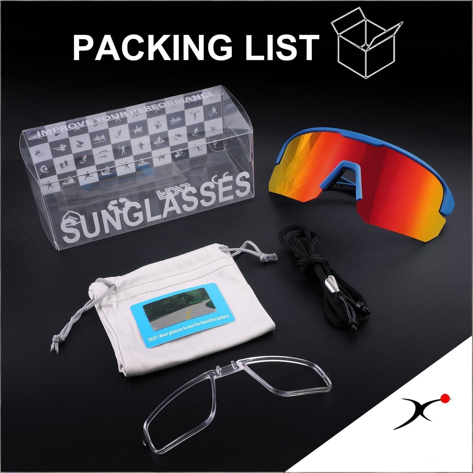 High-End Polarized Sports Sunglasses for Men Women – UV400 Protection, Anti-Fog, Lightweight TR90 Frame, Removable Lens, Ideal for Cycling, Running, Fishing, Golf (Blue & Red)