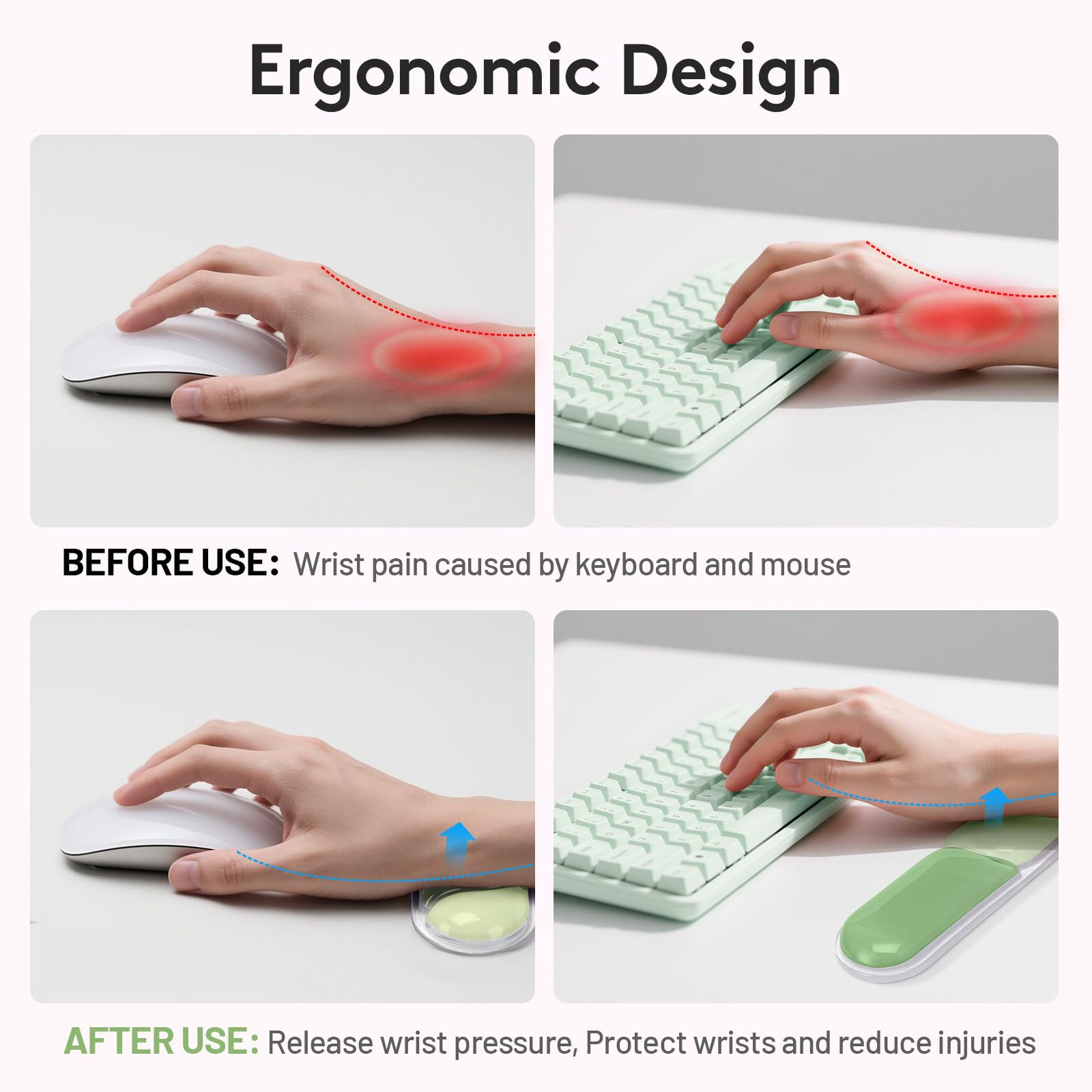 Ergonomic Gel Wrist Rest Set – Keyboard and Mouse Support Pad with Soft Cushioning for Office, Work, Gaming, and Study – Anti-Slip Base, Comfortable Design (Green)