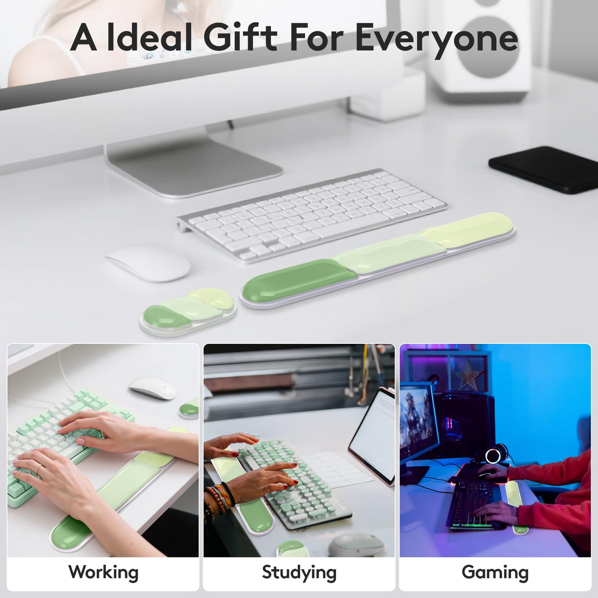 Ergonomic Gel Wrist Rest Set – Keyboard and Mouse Support Pad with Soft Cushioning for Office, Work, Gaming, and Study – Anti-Slip Base, Comfortable Design (Green)