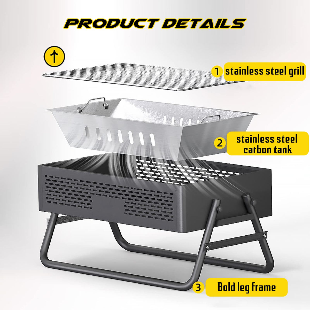 Portable Charcoal Grill with Foldable Legs & Stainless Steel Grate – Compact Outdoor BBQ for Camping, Picnics & Backyard Gatherings (Gray)