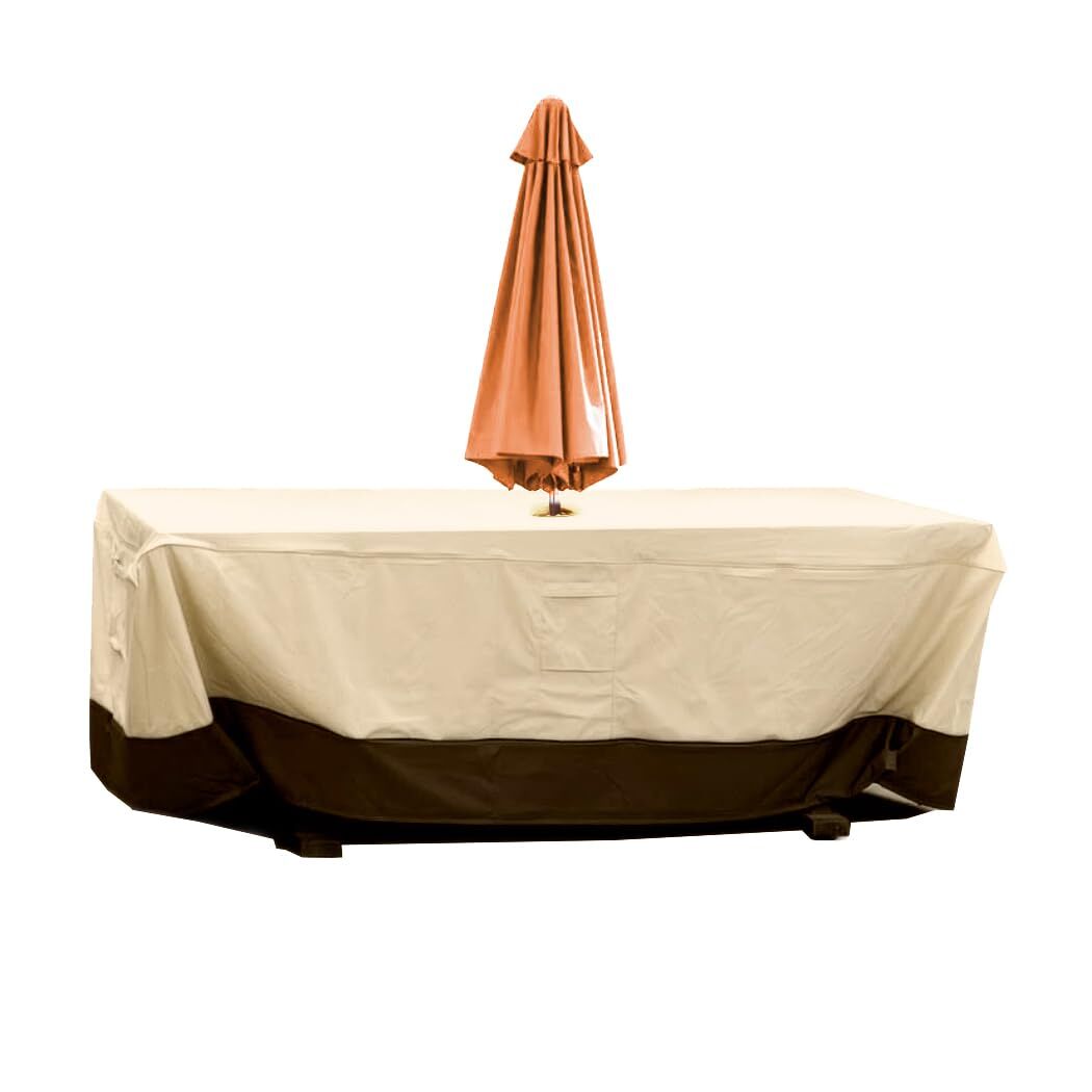 Patio Table & Chair Cover with Umbrella Hole: Water-Resistant Outdoor Furniture Cover for Rectangular/Oval Garden Sets(223x147x58 cm LxWxH)