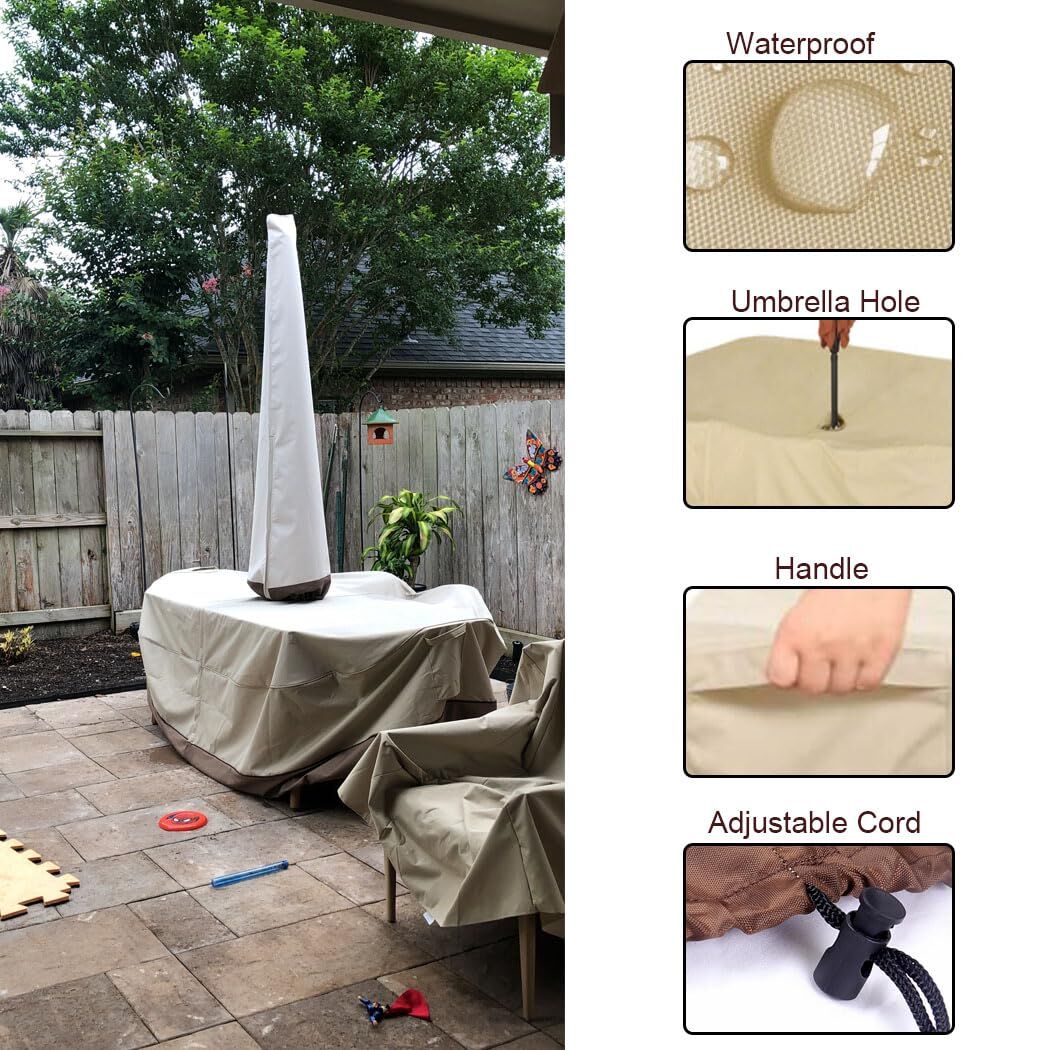 Patio Table & Chair Cover with Umbrella Hole: Water-Resistant Outdoor Furniture Cover for Rectangular/Oval Garden Sets(223x147x58 cm LxWxH)