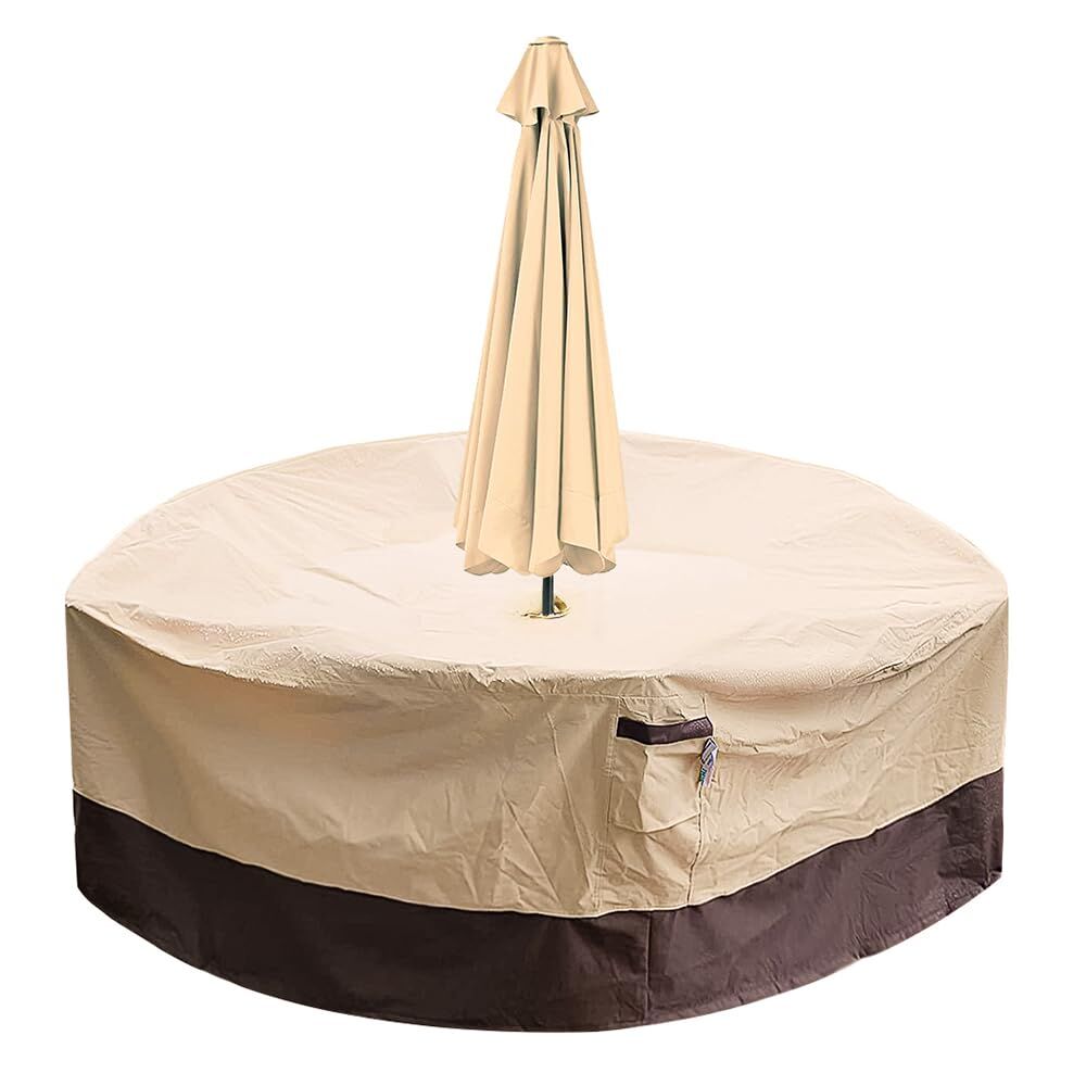Round Patio Furniture Cover with Umbrella Hole: Waterproof 4-Season Protector for Garden, Balcony Table &amp; Chair Sets(180x60 cm LxH)