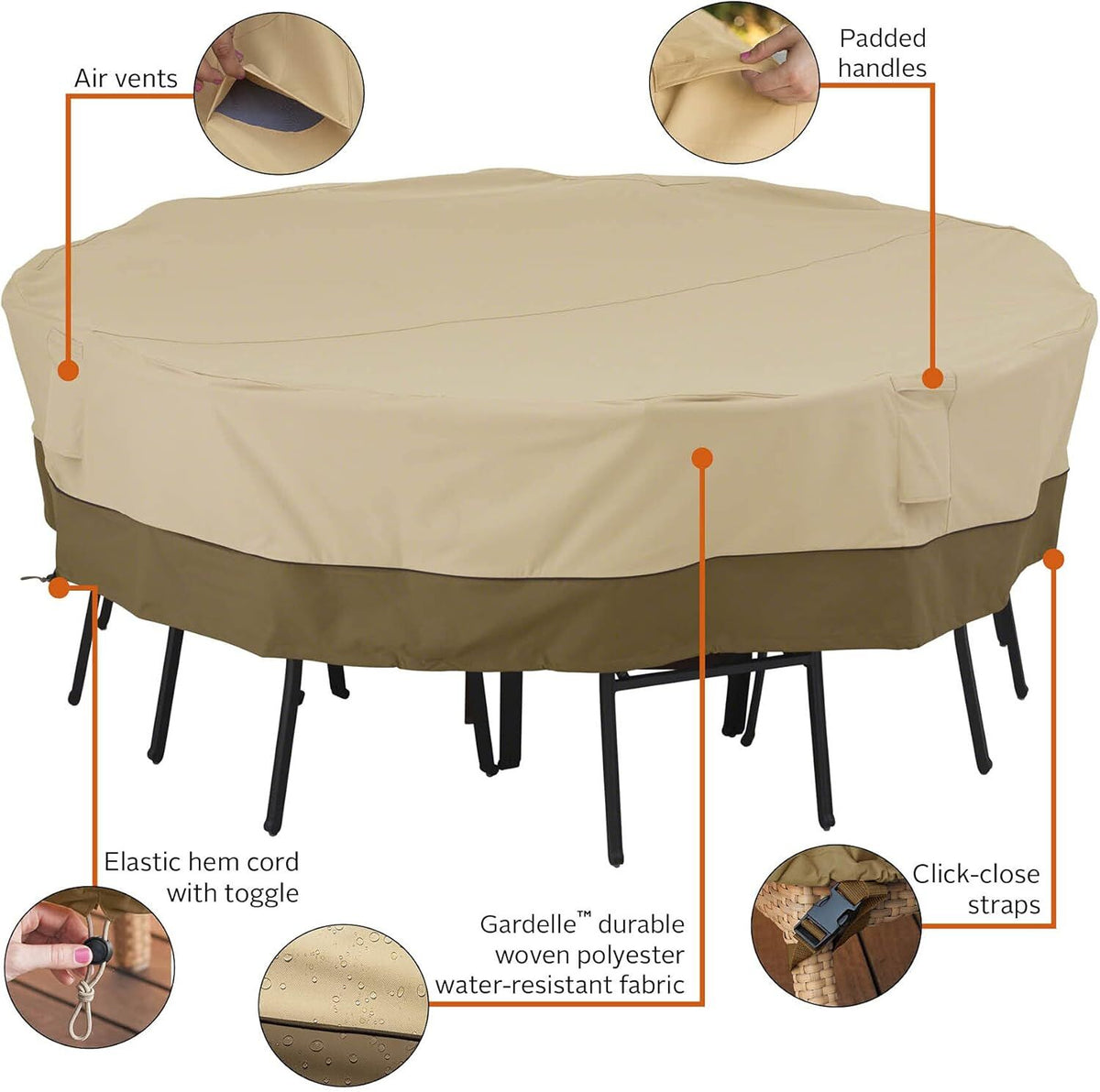 Round Patio Furniture Cover with Umbrella Hole: Waterproof 4-Season Protector for Garden, Balcony Table & Chair Sets(155x60 cm LxH)