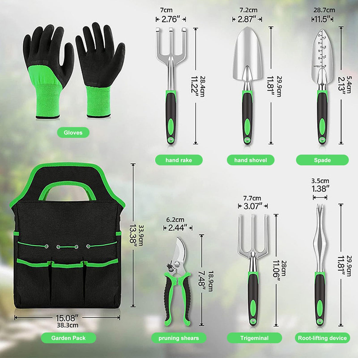 Complete 8-Piece Garden Tool Set with Carry Bag – Stainless Steel & Aluminum Tools for Digging, Pruning, Planting, and Weeding