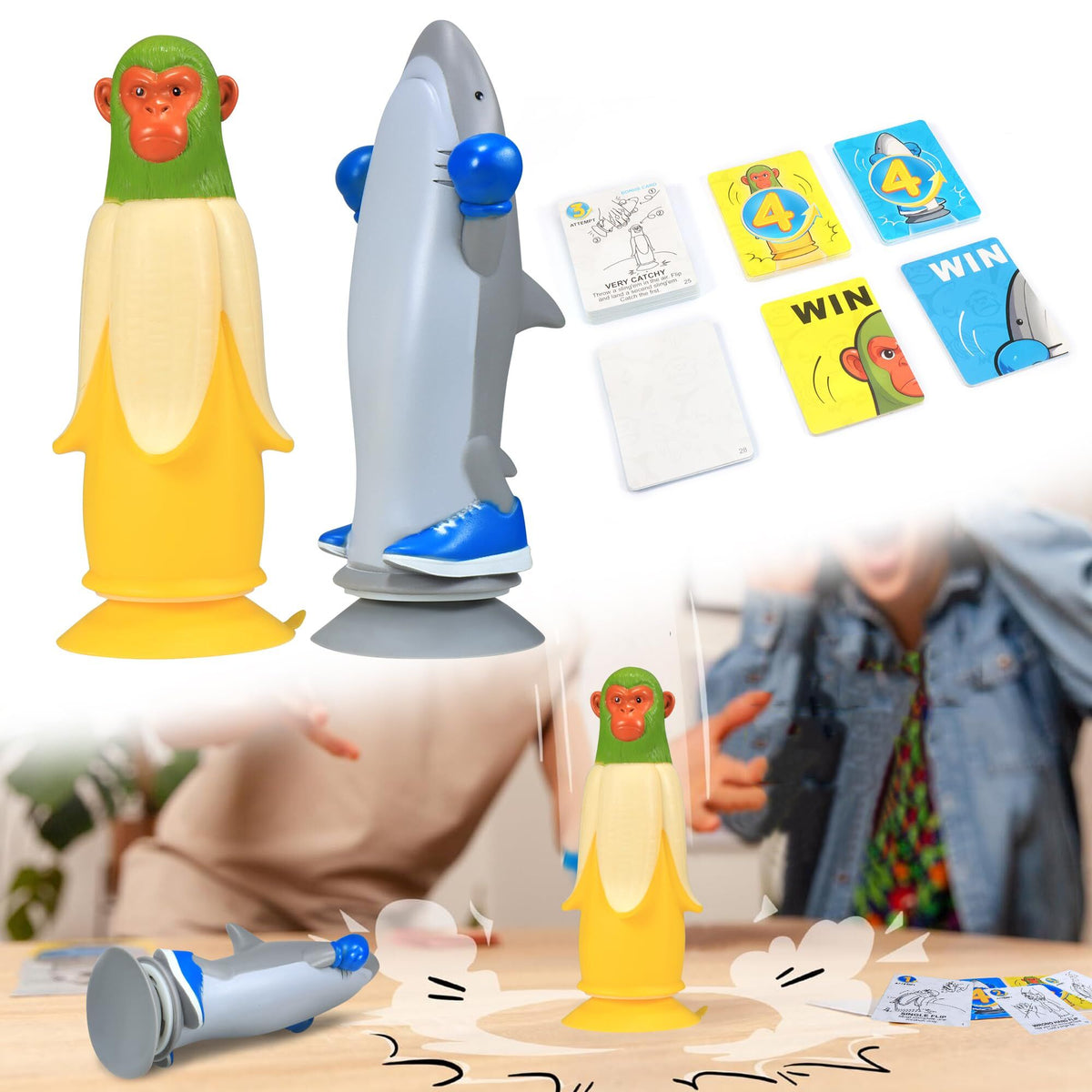 Banana Monkey vs Sharkman Flip Game – Fun Toss &amp; Flip Challenge for Family, Party &amp; Group Play | Other Action Games Available In-Store