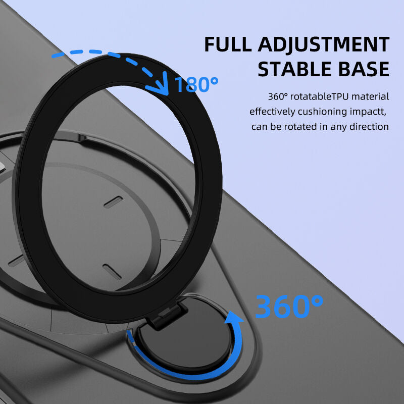 Magnetic Shockproof Case with 360-Degree Rotating Ring Stand for iPhone 16 Pro Max – Slim Protective Phone Cover with Airbag Corners and Wireless Charging Support for Home, Office, Travel and Daily Use (Black)
