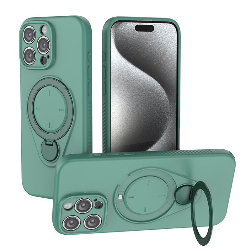 Magnetic Shockproof Case with 360-Degree Rotating Ring Stand for iPhone 16 Pro Max – Slim Protective Phone Cover with Airbag Corners and Wireless Charging Support for Home, Office, Travel and Daily Use (Green)