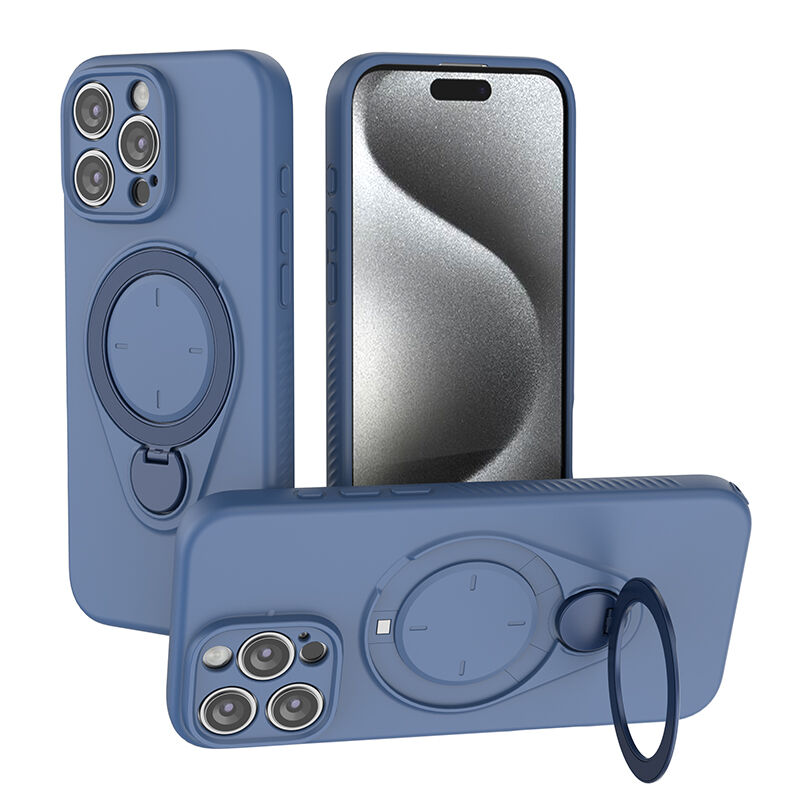 Magnetic Shockproof Case with 360-Degree Rotating Ring Stand for iPhone 16 Pro Max – Slim Protective Phone Cover with Airbag Corners and Wireless Charging Support for Home, Office, Travel and Daily Use (Blue)