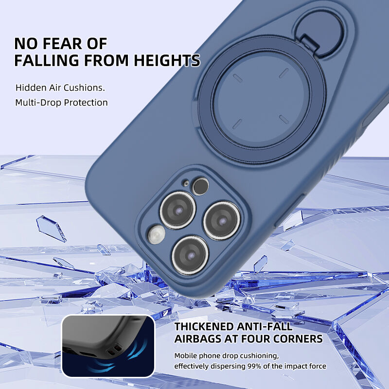 Magnetic Shockproof Case with 360-Degree Rotating Ring Stand for iPhone 16 Pro – Slim Protective Phone Cover with Airbag Corners and Wireless Charging Support for Home, Office, Travel and Daily Use (Blue)