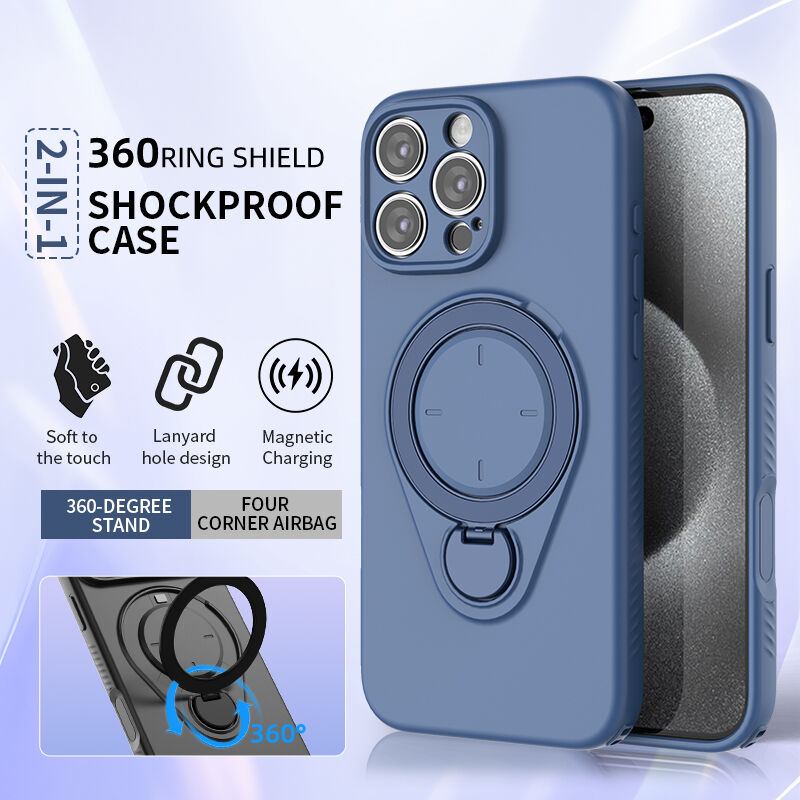 Magnetic Shockproof Case with 360-Degree Rotating Ring Stand for iPhone 16 Pro – Slim Protective Phone Cover with Airbag Corners and Wireless Charging Support for Home, Office, Travel and Daily Use (Purple)