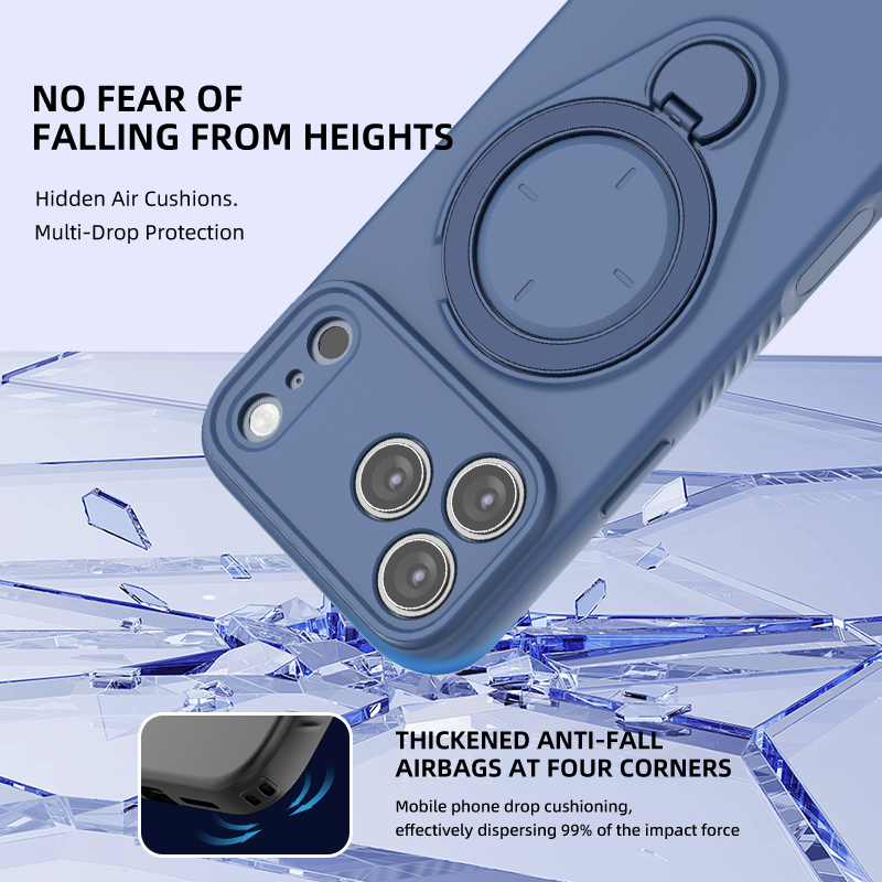 Magnetic Shockproof Case with 360-Degree Rotating Ring Stand for iPhone 17 Pro Max – Slim Protective Phone Cover with Airbag Corners and Wireless Charging Support for Home, Office, Travel and Daily Use (Blue)