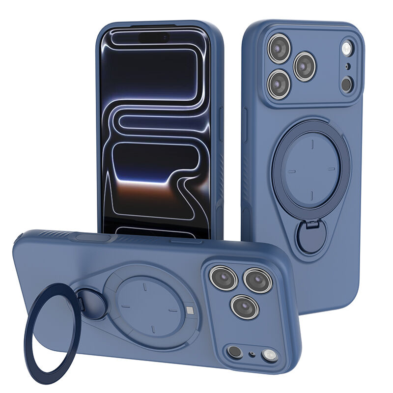 Magnetic Shockproof Phone Case with 360-Degree Rotating Ring Stand and Wireless Charging Support for iPhone 17 Pro – Slim Protective Cover Designed for Home Use, Office Work, Travel, Commuting and Everyday On-the-Go Lifestyle (Blue)