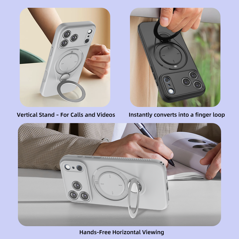 Magnetic Shockproof Phone Case with 360-Degree Rotating Ring Stand and Wireless Charging Support for iPhone 17 Pro – Slim Protective Cover Designed for Home Use, Office Work, Travel, Commuting and Everyday On-the-Go Lifestyle (Purple)