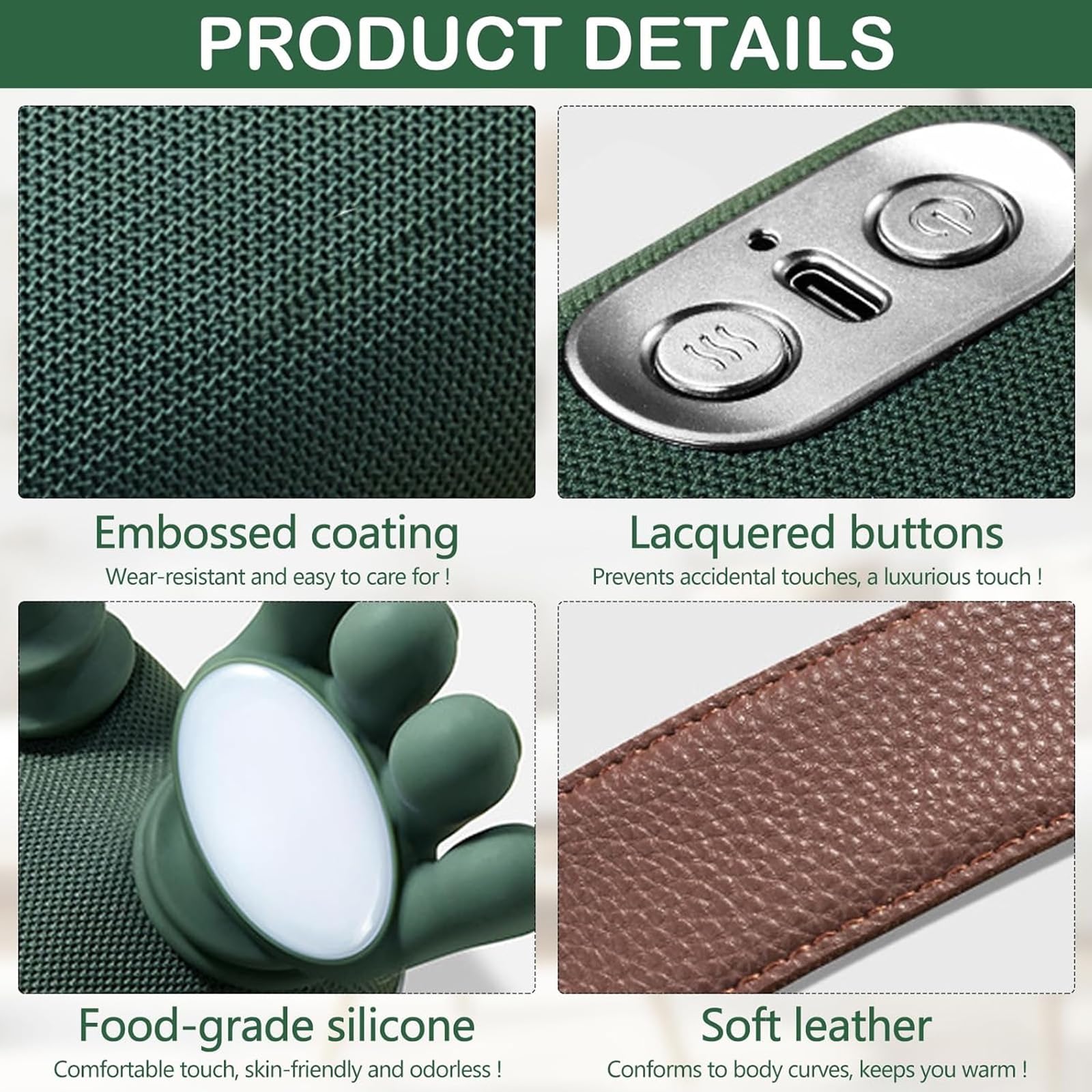 Hand-Like Neck & Shoulder Massager with 4D Kneading and Heat – Portable Massage Device for Back, Legs, and Neck Relaxation (Forest Green)