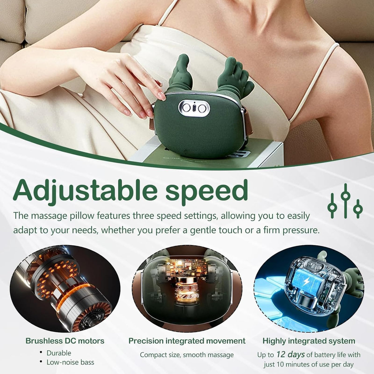 Hand-Like Neck & Shoulder Massager with 4D Kneading and Heat – Portable Massage Device for Back, Legs, and Neck Relaxation (Forest Green)