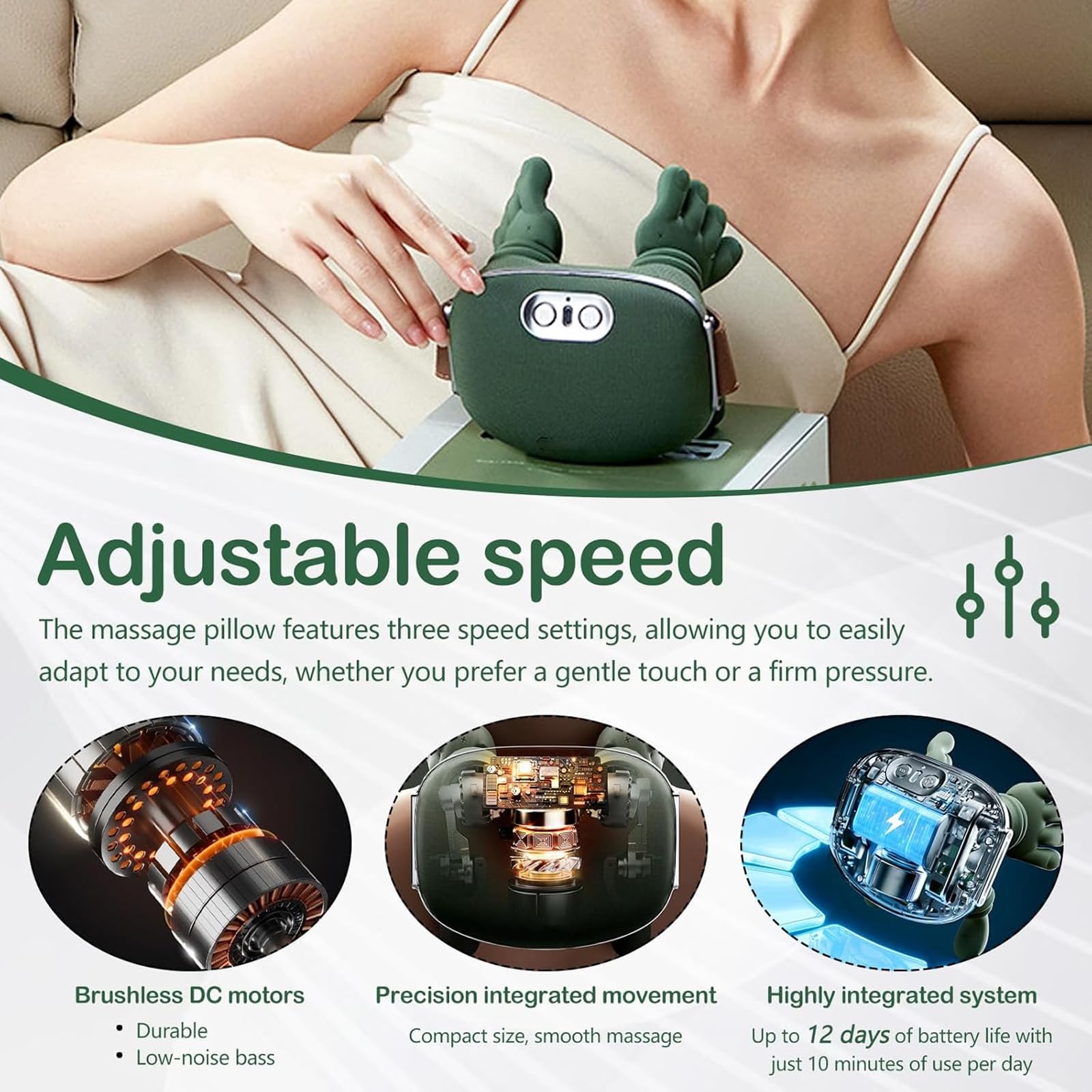 Hand-Like Neck & Shoulder Massager with 4D Kneading and Heat – Portable Massage Device for Back, Legs, and Neck Relaxation (Forest Green)