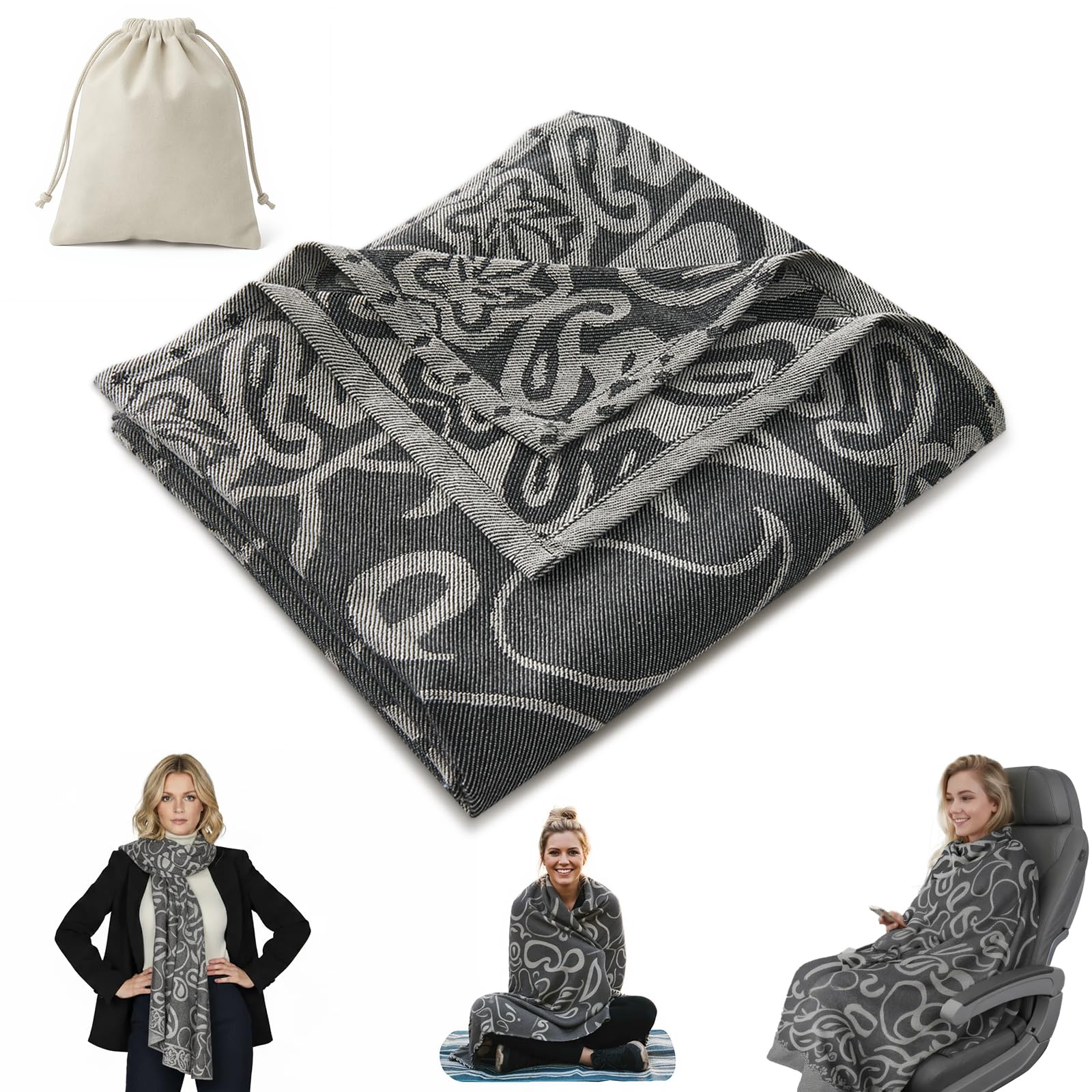 Premium Travel Blanket – Ultra-Soft Knit Wrap for Airplane, Car, Office Naps, and Gifts – Lightweight, Breathable, and Stylish with Storage Bag (Black)