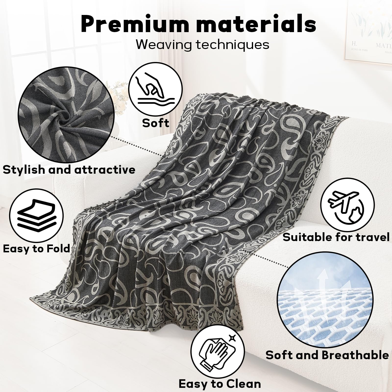 Premium Travel Blanket – Ultra-Soft Knit Wrap for Airplane, Car, Office Naps, and Gifts – Lightweight, Breathable, and Stylish with Storage Bag (Black)