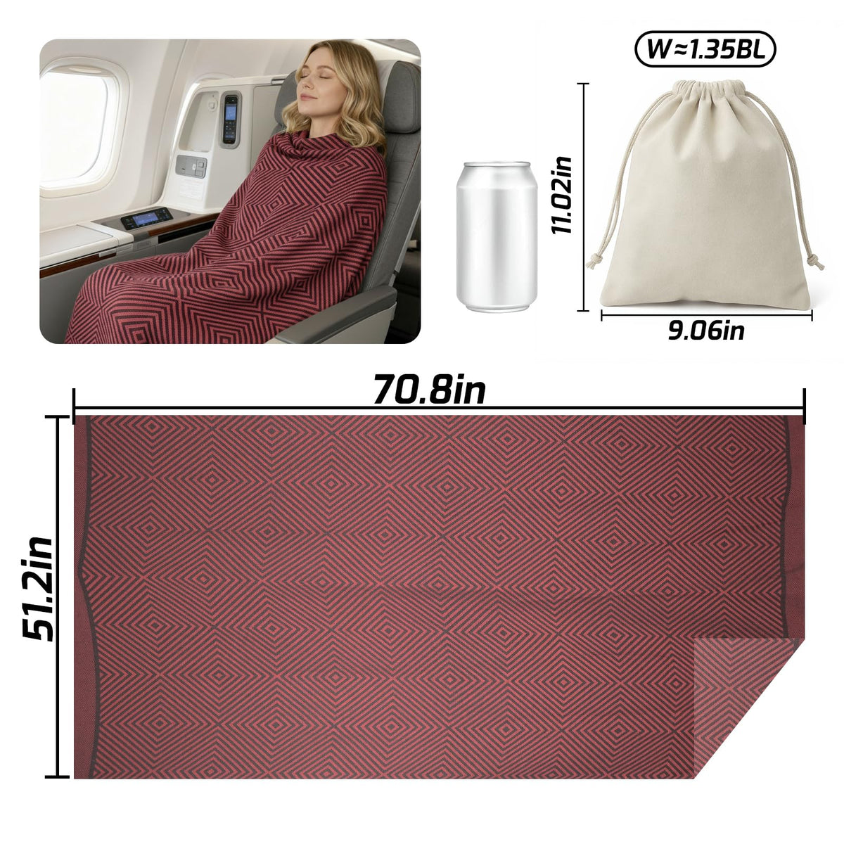 Premium Travel Blanket – Ultra-Soft Knit Wrap for Airplane, Car, Office Naps, and Gifts – Lightweight, Breathable, and Stylish with Storage Bag (Red)