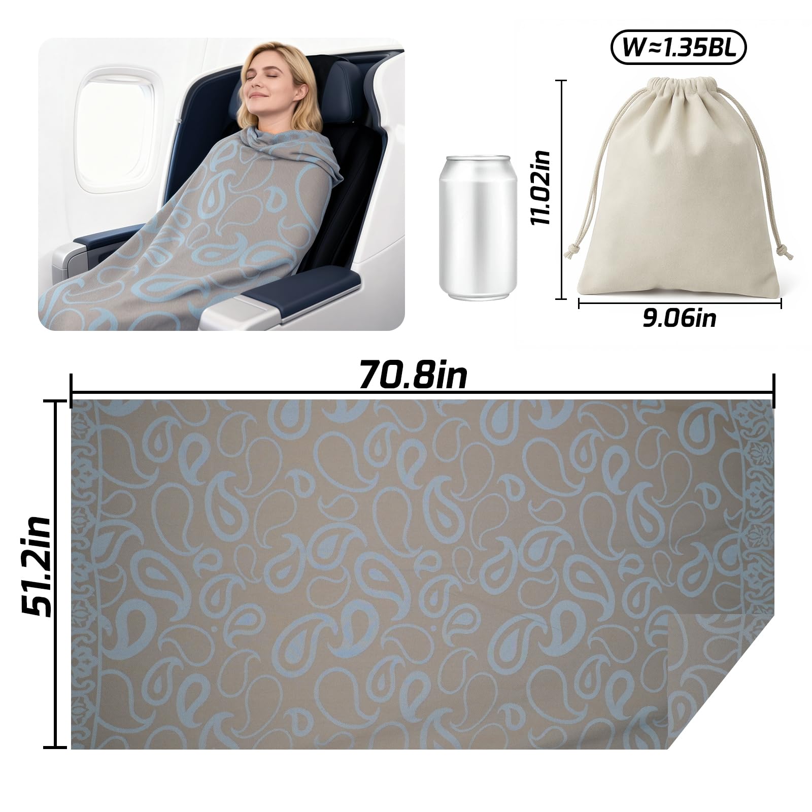 Premium Travel Blanket – Ultra-Soft Knit Wrap for Airplane, Car, Office Naps, and Gifts – Lightweight, Breathable, and Stylish with Storage Bag (Blue)