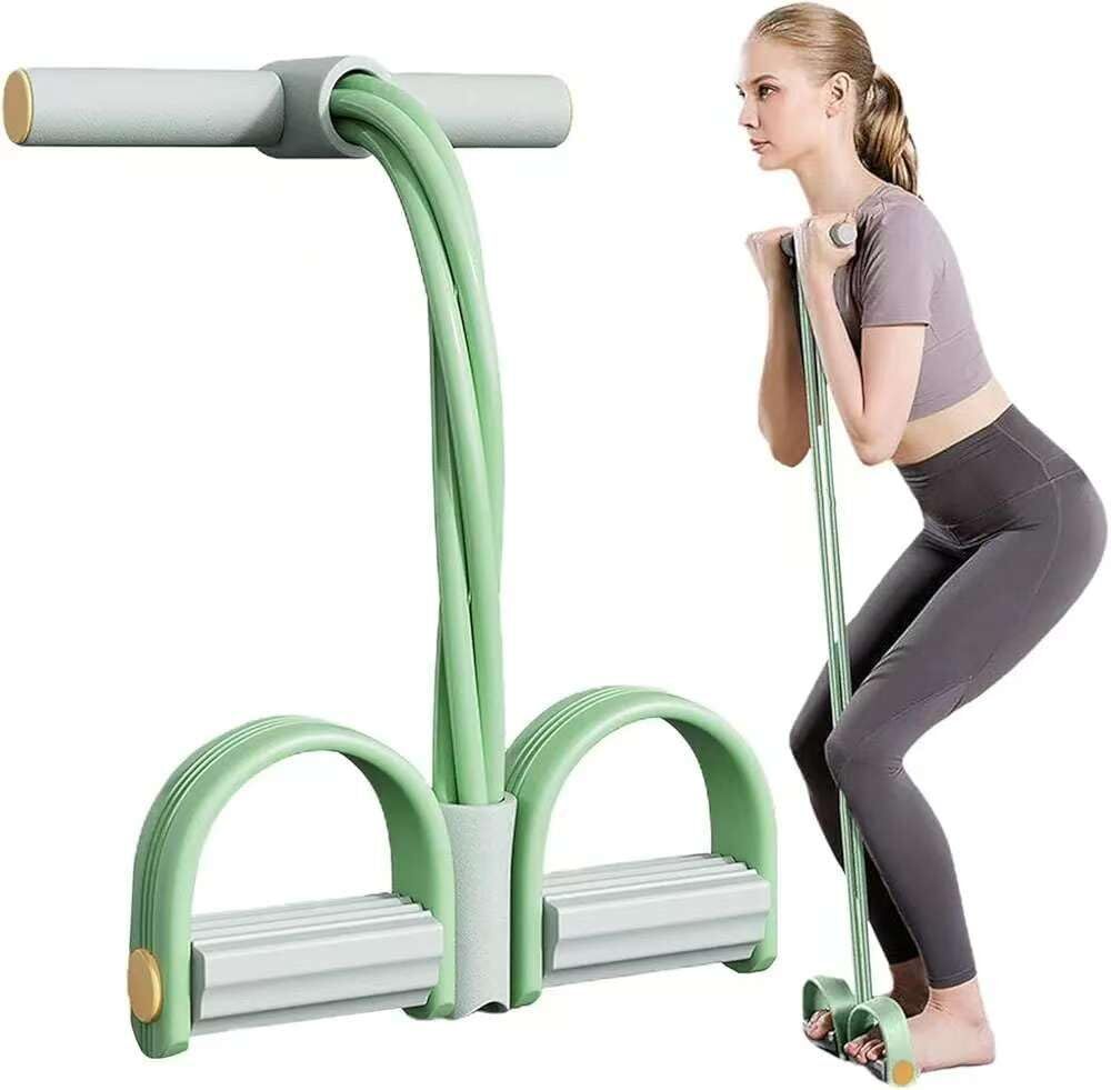 Multi-Function 6-Tube Resistance Band with Foot Pedal – 2M Stretchable Home Workout Equipment for Full Body Exercise – Adjustable Tension for Arms, Legs, Waist &amp; Abs – Compact Design (Green)