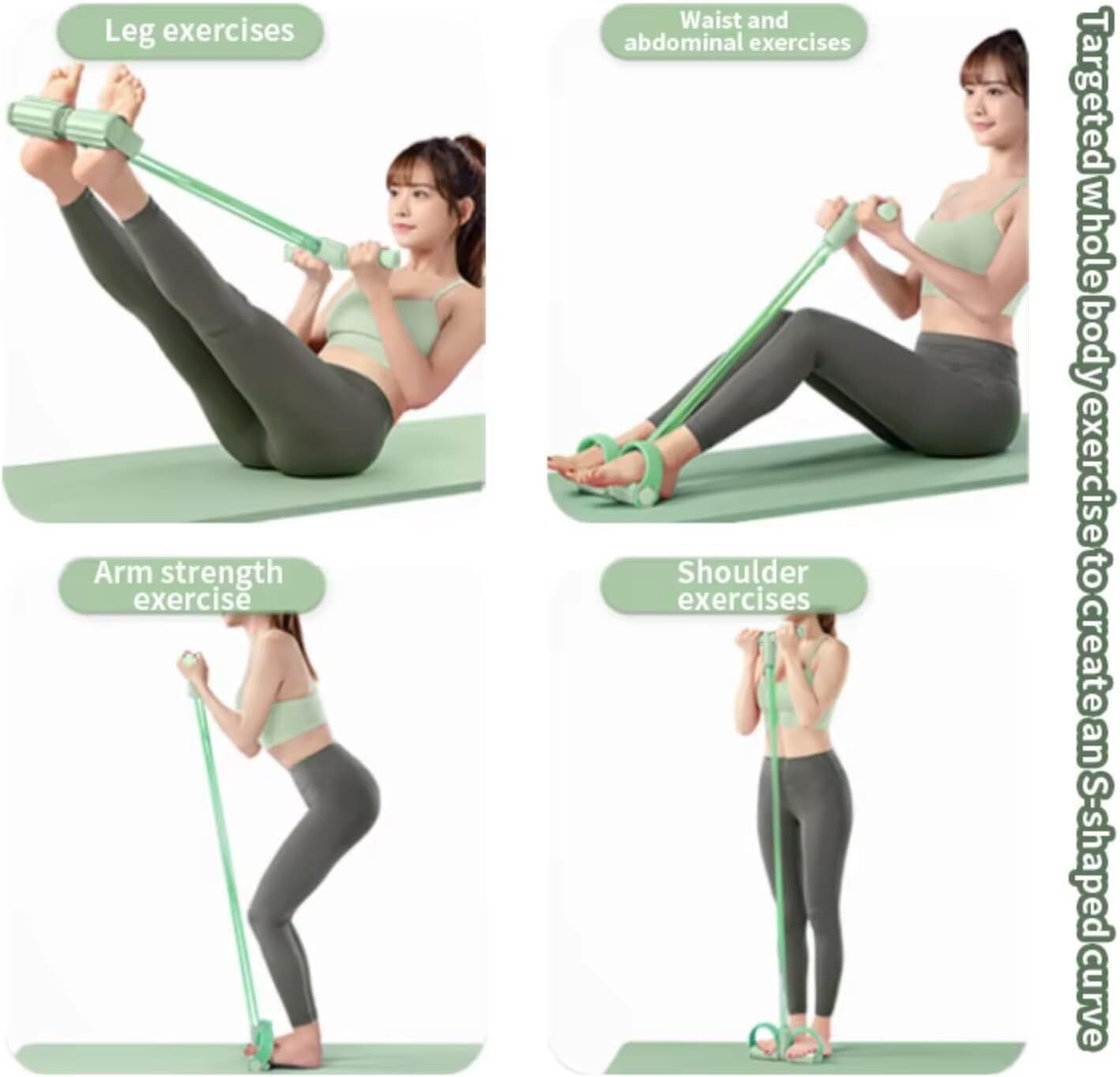 Multi-Function 6-Tube Resistance Band with Foot Pedal – 2M Stretchable Home Workout Equipment for Full Body Exercise – Adjustable Tension for Arms, Legs, Waist & Abs – Compact Design (Green)