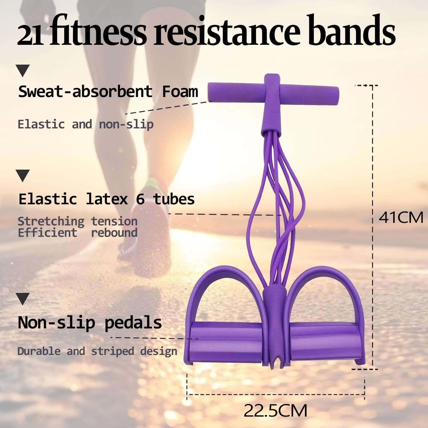 Multi-Function 6-Tube Resistance Band with Foot Pedal – 2M Stretchable Home Workout Equipment for Full Body Exercise – Adjustable Tension for Arms, Legs, Waist & Abs – Compact Design (Purple)