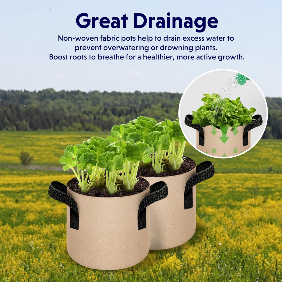 10-Pack 5-Gallon Fabric Grow Bags – Heavy-Duty Breathable Non-Woven Plant Pots with Handles for Vegetables, Herbs, Flowers (Camel)