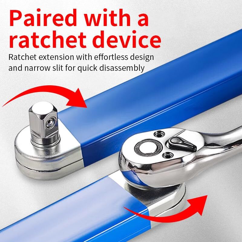 Blue Offset Extension Wrench Set – 15.35" Long, 1/4", 3/8", 1/2" Square Drive Adapters & 1/4" Socket | Ideal for Tight Spaces