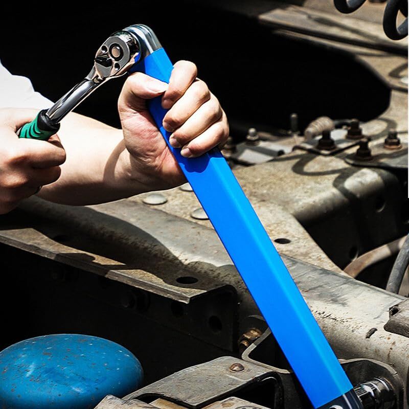 Blue Offset Extension Wrench Set – 15.35" Long, 1/4", 3/8", 1/2" Square Drive Adapters & 1/4" Socket | Ideal for Tight Spaces