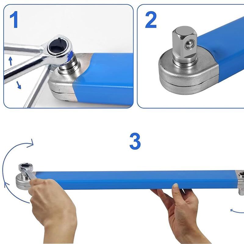 Blue Offset Extension Wrench Set – 15.35" Long, 1/4", 3/8", 1/2" Square Drive Adapters & 1/4" Socket | Ideal for Tight Spaces