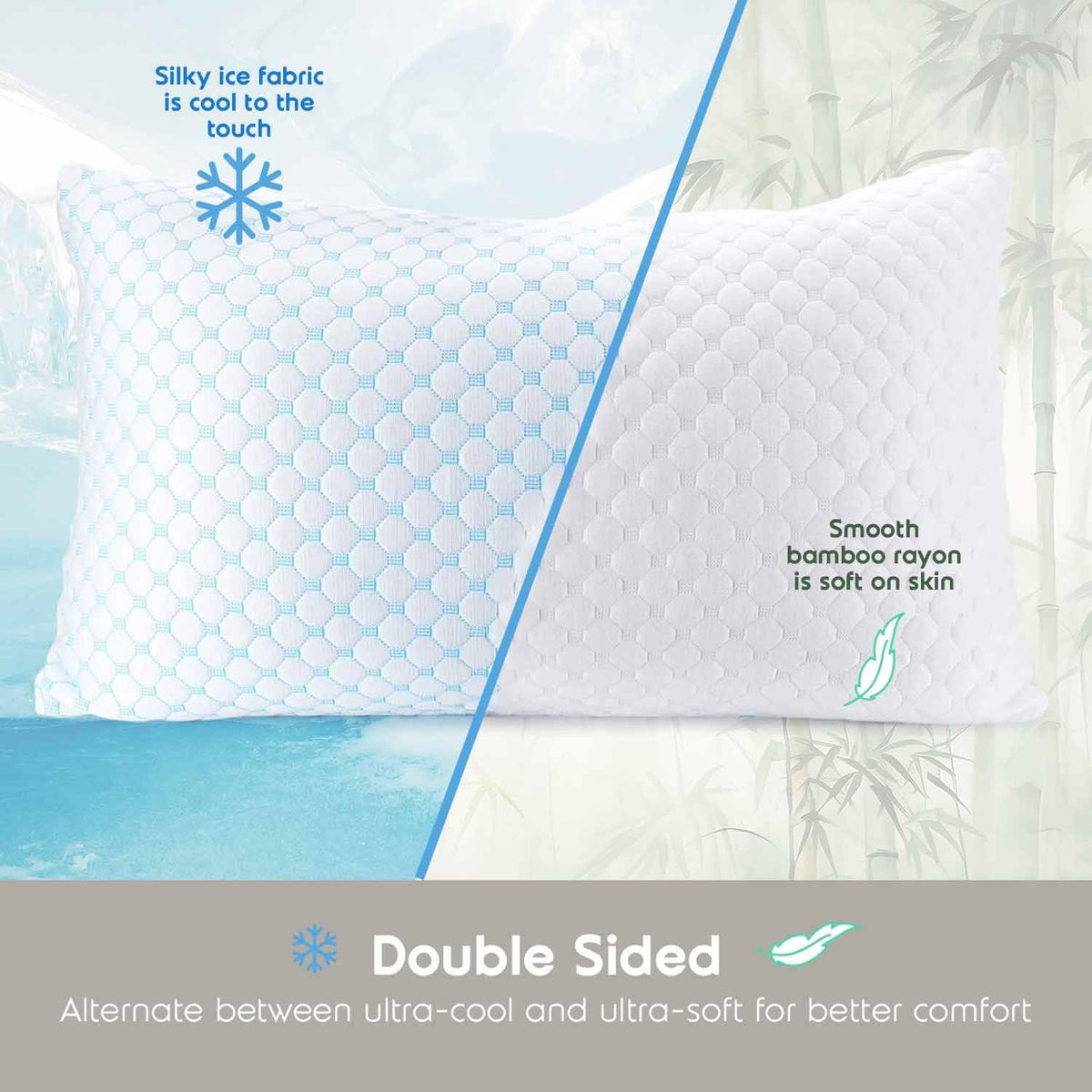 King Size Cooling Pillow with Shredded Memory Foam & Gel Infusion – Adjustable Loft, Breathable Dual-Sided Cover, 20" x 36" (Blue) | Other Sizes Available in Store
