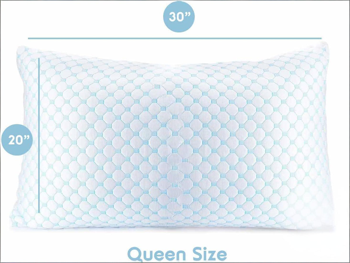 Queen Size Cooling Pillow with Shredded Memory Foam & Gel Infusion – Adjustable Loft, Breathable Dual-Sided Cover, 20" x 30" (Blue) | Other Sizes Available in Store