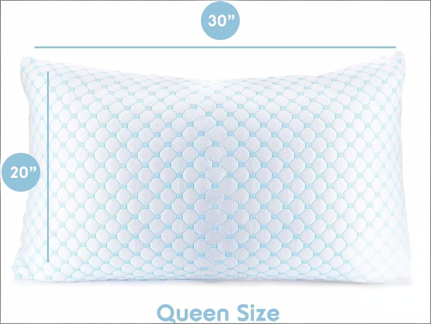 Queen Size Cooling Pillow with Shredded Memory Foam & Gel Infusion – Adjustable Loft, Breathable Dual-Sided Cover, 20" x 30" (Blue) | Other Sizes Available in Store