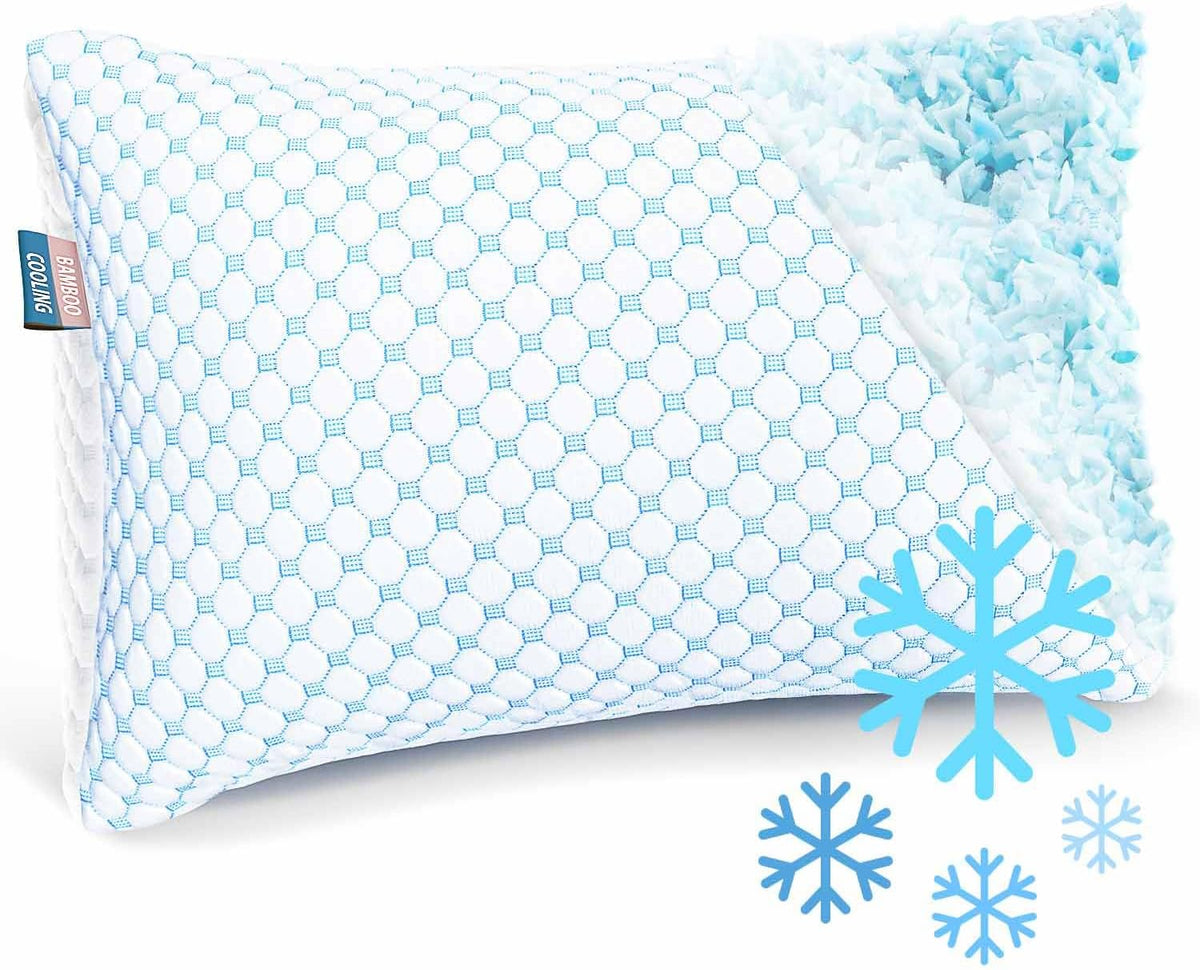 Standard Size Cooling Pillow with Shredded Memory Foam &amp; Gel Infusion – Adjustable Loft, Breathable Dual-Sided Cover, 20" x 26" (Blue) | Other Sizes Available in Store