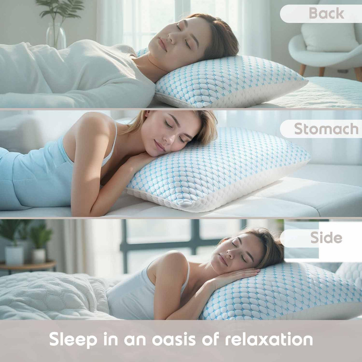 Standard Size Cooling Pillow with Shredded Memory Foam & Gel Infusion – Adjustable Loft, Breathable Dual-Sided Cover, 20" x 26" (Blue) | Other Sizes Available in Store