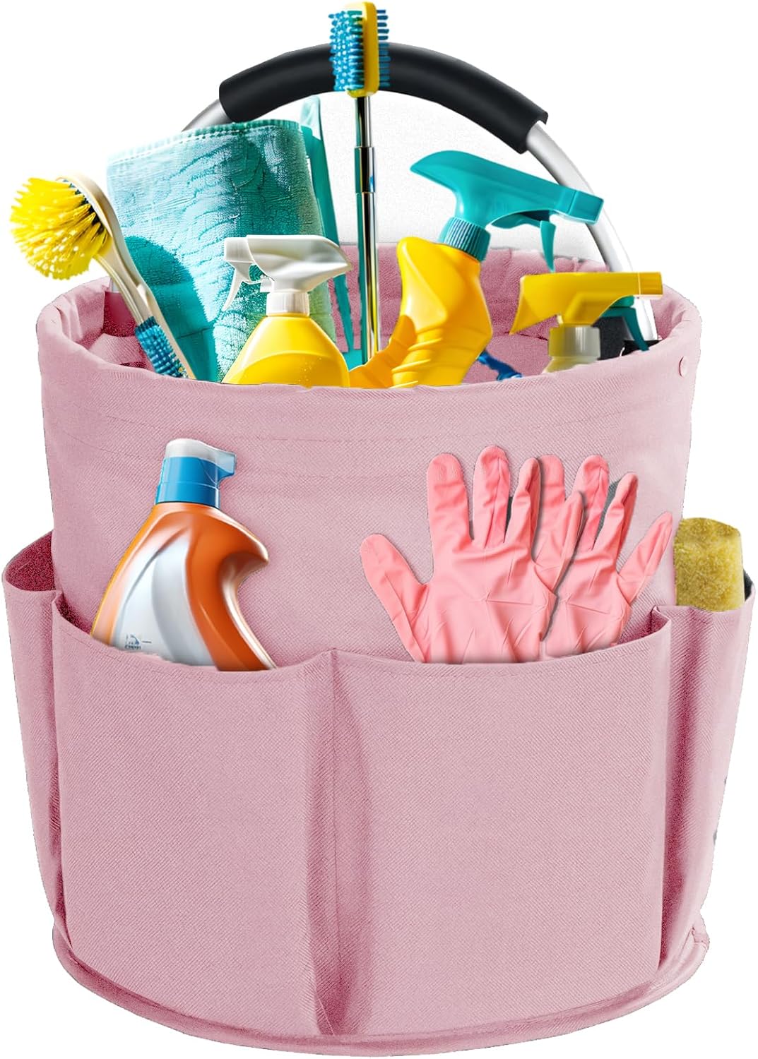 Pink Foldable Cleaning Caddy with 6 Outer Pockets: 17L Collapsible Storage Basket for Household, Bathroom, Picnic & Beach – Durable Oxford Cloth Organizer | Other colors available in store