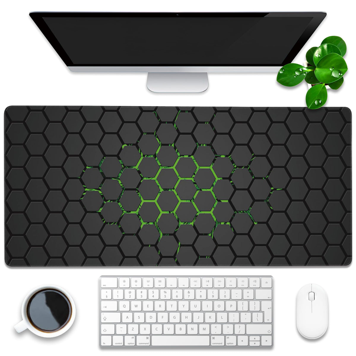 Extra Large Gaming Mouse Pad with Hexagonal Design – Anti-Slip Desk Mat for Keyboard, Mouse &amp; Office Use, Durable Stitched Edge, Smooth Fabric Surface (Black)