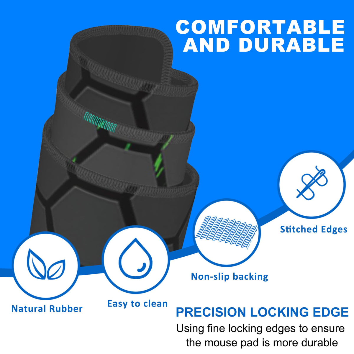 Extra Large Gaming Mouse Pad with Hexagonal Design – Anti-Slip Desk Mat for Keyboard, Mouse & Office Use, Durable Stitched Edge, Smooth Fabric Surface (Black)