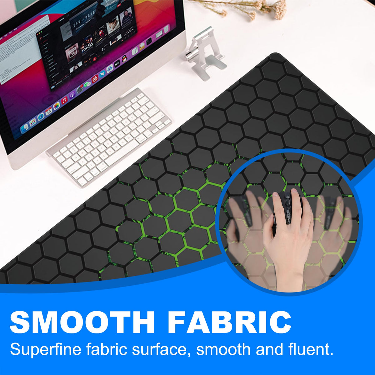 Extra Large Gaming Mouse Pad with Hexagonal Design – Anti-Slip Desk Mat for Keyboard, Mouse & Office Use, Durable Stitched Edge, Smooth Fabric Surface (Black)