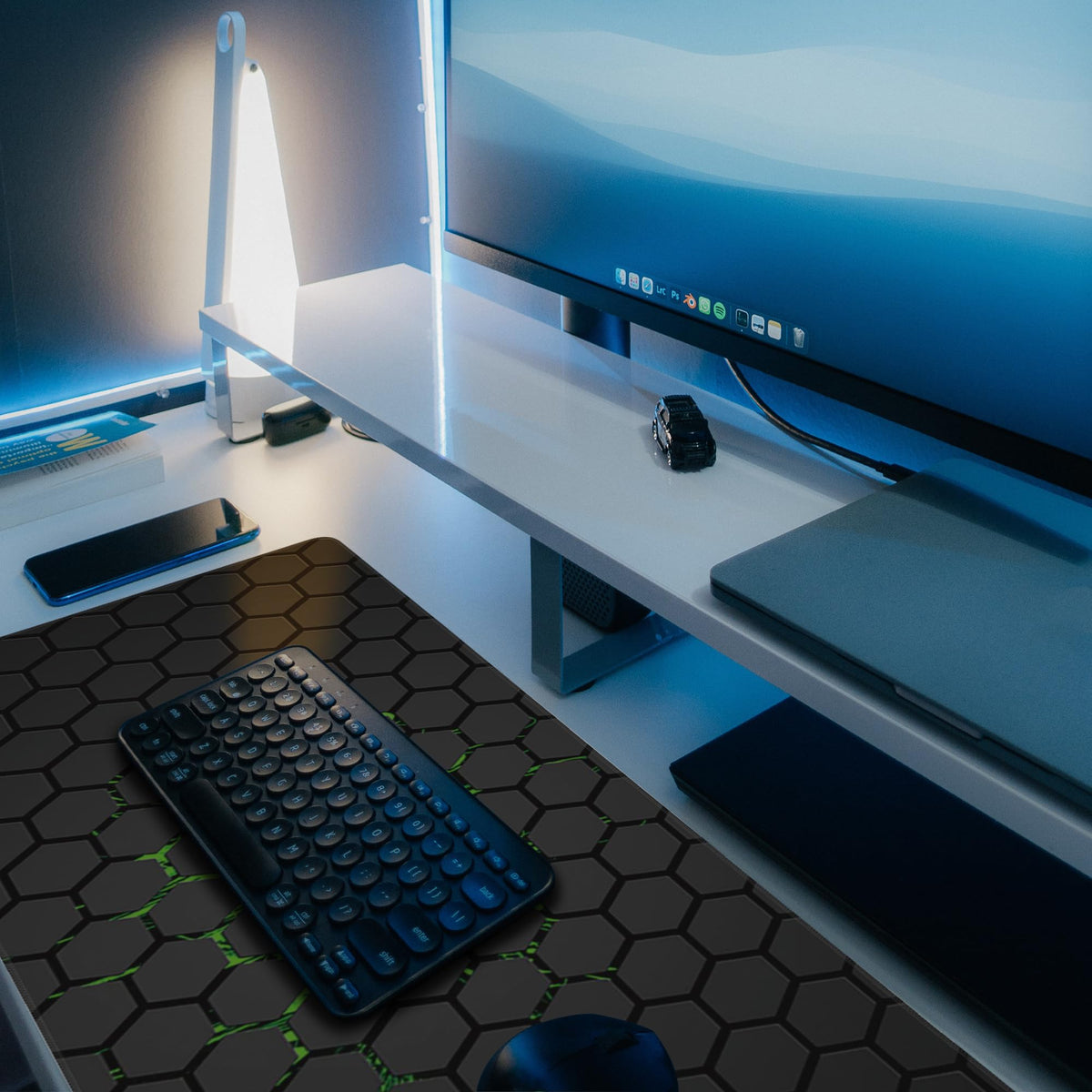 Extra Large Gaming Mouse Pad with Hexagonal Design – Anti-Slip Desk Mat for Keyboard, Mouse & Office Use, Durable Stitched Edge, Smooth Fabric Surface (Black)